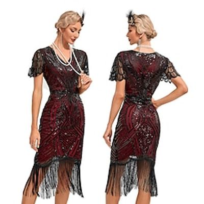 Retro Vintage Roaring 20s 1920s Flapper Dress Dress Masquerade The Great Gatsby Women's Sequins Tassel Fringe Cosplay Costume Masquerade Party  Evening Dress Lightinthebox