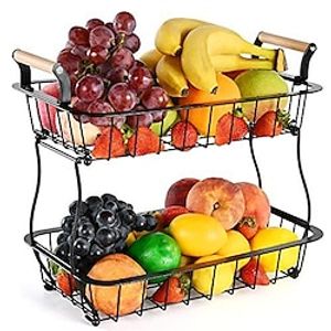 2 Tier Fruit Basket, Countertop Fruit Vegetable Basket Bowl for Kitchen Counter Metal Wire Storage Basket Fruits Stand Holder Organizer for Bread Snack Veggies Produce Lightinthebox