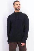 Mens Quarter-Zip Ribbed Placket Sweater Deep Black Mens Quarter-Zip Ribbed Placket Sweater Deep Black