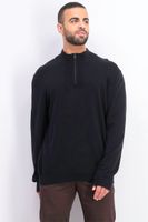 Mens Quarter-Zip Ribbed Placket Sweater  Deep Black - thumbnail