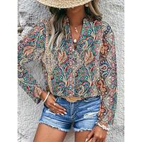 Women's Shirt Blouse Paisley Casual Holiday Blue Button Print Long Sleeve Fashion Boho V Neck Regular Fit Summer Spring Lightinthebox