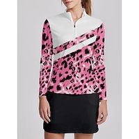 Women's Golf Polo Shirt Pink Long Sleeve Sun Protection Top Leopard Ladies Golf Attire Clothes Outfits Wear Apparel miniinthebox