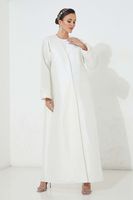 Moistreet White Hindi Harir Coat Style Embroidered Abaya (XS, S, M, L, XL, XXL)