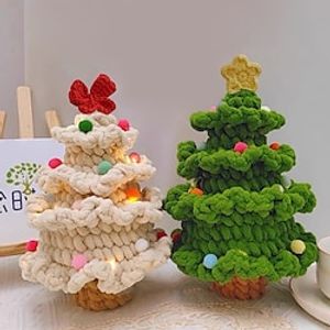 Kawaii Crochet Christmas Tree Handmade DIY Christmas Tree Family New Year Decorative Gifts for Children Handwoven Christmas Tree Finished Wool Hook Weaving Christmas Gift miniinthebox