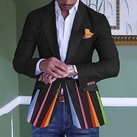 Men's Blazer Business Cocktail Party Wedding Party Fashion Casual Spring   Fall Polyester Rainbow Stripes Button Pocket Comfortable Single Breasted Blazer Black Lightinthebox - thumbnail