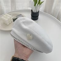 Faux Pearl Heart Decor Beret Elegant Solid Color Beret Hats Classic French Style Painter Cap For Women Lightinthebox - thumbnail
