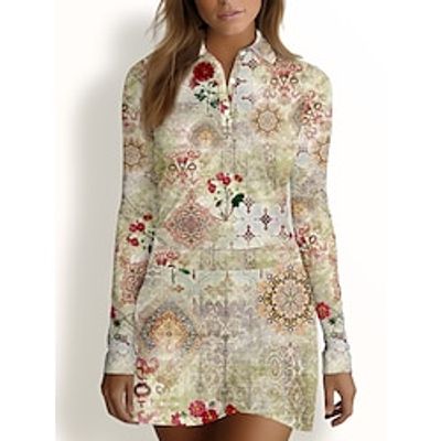 Women's Polo Shirt Golf Shirt Button Up Polo Breathable Quick Dry Moisture Wicking Long Sleeve Golf Apparel Golf Clothes Regular Fit Floral Spring Autumn Tennis Golf Pickleball Lightinthebox