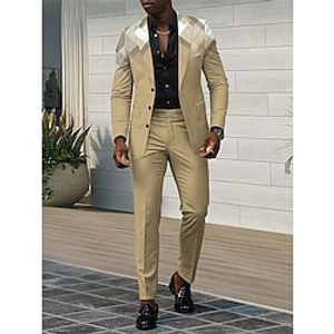 Khaki Men's Wedding Suits Checkered 2 Piece Plus Size Tailored Fit Single Breasted Three-buttons 2023 miniinthebox