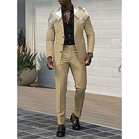 Khaki Men's Wedding Suits Checkered 2 Piece Plus Size Tailored Fit Single Breasted Three-buttons 2023 miniinthebox - thumbnail