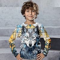 Boys 3D Wolf Tee Shirt Long Sleeve 3D Print Spring Fall Sports Fashion Streetwear Polyester Kids 3-12 Years Crew Neck Outdoor Casual Daily Regular Fit miniinthebox
