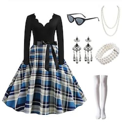 6 PCS Audrey Hepburn Retro Vintage Swing Dress Flare Dress Women's Costume Vintage Cosplay Event / Party Daily Wear Birthday Above Knee 1 Bracelet Masquerade miniinthebox