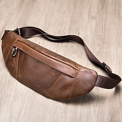 First Layer Cowhide Fanny Pack Waist Bag Leather Cross Body Bag Belt Purse Pouch For Travel Walking Everyday For Men miniinthebox