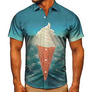 Men's Shirt 3D Print Graphic Prints Ice Cream Button-Down Short Sleeve Street Tops Casual Fashion Classic Breathable Blue miniinthebox