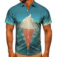 Men's Shirt 3D Print Graphic Prints Ice Cream Button-Down Short Sleeve Street Tops Casual Fashion Classic Breathable Blue miniinthebox - thumbnail