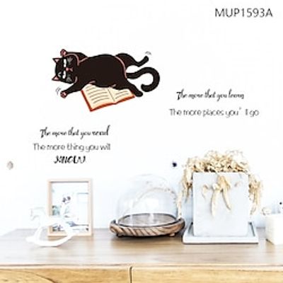 The More Learn Cat English Proverbs Cartoon Wall Stickers Can Remove Living Room Study Bedroom Children's Room Home Decoration Background Wall Stickers miniinthebox
