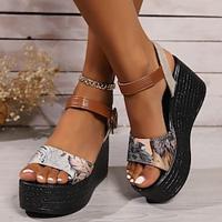 Women's Sandals Wedge Sandals Platform Sandals Ankle Strap Heels Daily Floral Buckle Flower Platform Peep Toe Casual Minimalism PU Ankle Strap Blue Gray Lightinthebox