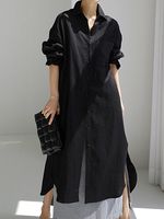 Women's Casual Cotton And Linen Loose Maxi Shirt Dress