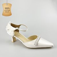 Women's Heels Wedding Shoes Dress Shoes Wedding Party Wedding Sandals Bridal Shoes Bridesmaid Shoes Bowknot Imitation Pearl Low Heel Square Toe Elegant Satin Ankle Strap White Lightinthebox - thumbnail