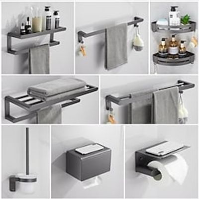 Bathroom Accessory Set,Bathroom Hardware Space Aluminium Wall Mounted Gun GreyTowel Rack /Corner Shelf/Robe Hook/Toilet Paper Holder/Towel Bar/Toilet Brush Holder miniinthebox