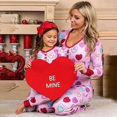 Mommy and Me Christmas Pajamas Graphic Home Print Pink Long Sleeve Mommy And Me Outfits Active Matching Outfits Lightinthebox