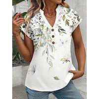 Women's T shirt Tee Leaf Vacation Light Green Short Sleeve Stylish Notched Neck Summer Lightinthebox