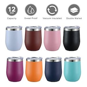 12oz Stainless Steel Wine Tumbler Glass Bulk with Lid, Double Wall Vacuum Insulated Travel Tumbler Cup Stemless for Cold and Hot Drinks, Coffee, Wine, Cocktails Lightinthebox