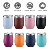 12oz Stainless Steel Wine Tumbler Glass Bulk with Lid, Double Wall Vacuum Insulated Travel Tumbler Cup Stemless for Cold and Hot Drinks, Coffee, Wine, Cocktails Lightinthebox - thumbnail