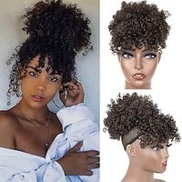 Drawstring Ponytail with Bangs Afro Puff Ponytail Extensions for Women Short Curly Puff Ponytail with Bangs Clip in Wrap Hairpiece miniinthebox - thumbnail