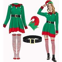 Elf Fancy Christmas Dress Santa Suits Cosplay Costumes Women's Cosplay Costume Christmas Christmas Masquerade Adults' Party Christmas Polyester Dress Belt Socks Hat miniinthebox - thumbnail
