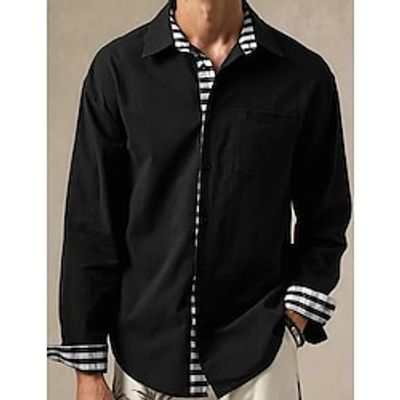 Men's Shirt Button Up Shirt Casual Shirt Black Long Sleeve Color Block Stripes Lapel Daily Vacation Patchwork Clothing Apparel Fashion Casual Smart Casual Lightinthebox