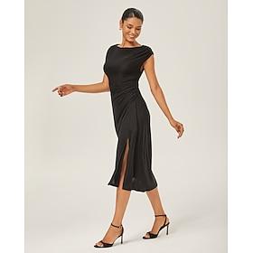 Black Glitter Off-Shoulder Cinched Knit Dress