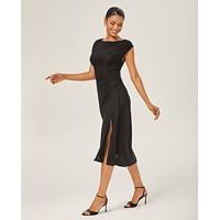 Black Glitter Off-Shoulder Cinched Knit Dress