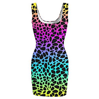 Women's Sports Dress Short Mini Dress Rainbow Sleeveless Color Gradient Print Spring Summer Round Neck Casual Holiday 2021 S M L XL XXL 3XL miniinthebox