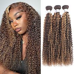 4/27 Kinky Curly Hair Bundles Highlight Human Hair Bundles Brazilian Hair Weave Bundles 3/PCS Remy Hair Extensions For Women Lightinthebox