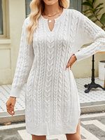 Women's Vintage Jacquard Knit V-neck Mid-length Sweater Dress