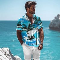 Palm Tree Men's Resort Hawaiian 3D Printed Shirt Outdoor Hawaiian Holiday Summer Turndown Short Sleeve Blue Orange S M L Shirt Lightinthebox