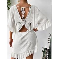 Women's White Dress Casual Dress Summer Dress Mini Dress Backless Ruffle Hem Vacation Beach Streetwear Basic V Neck 3/4 Length Sleeve Black White Color Lightinthebox