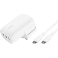 Belkin BoostCharge 3-Port USB-C Wall Charger With PPS, USB-C PD 3.1 Enabled Fast Charging iPhone Charger For iPhone 16 Series, MacBook Pro, AirPods, Galaxy, And More, USB-C to USB-C Cable Included, White BL-AC-3Port-67W-C002-CBL-CC