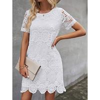 Women's Casual Dress Shift Dress Mini Dress Lace Casual Crew Neck White Color Lightinthebox - thumbnail