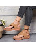 Round Toe Ethnic Wedge Sandals