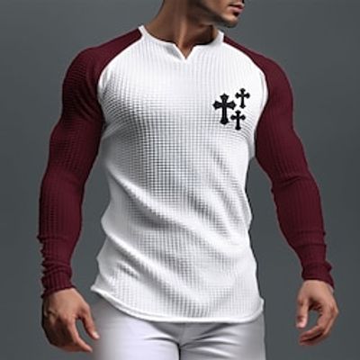 Graphic Cross Faith Sports Daily Casual Men's 3D Print T shirt Tee Waffle Shirt Raglan T Shirt Sports Outdoor Holiday Going out T shirt Black White Red Long Sleeve V Neck Shirt Spring Fall miniinthebox Graphic Cross Faith Sports Daily Casual Men's 3D Print T shirt Tee Waffle Shirt Raglan T Shirt Sports Outdoor Holiday Going out T shirt Black White Red Long Sleeve V Neck Shirt Spring Fall miniinthebox