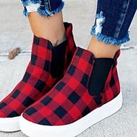 Women's Flats Canvas Shoes Flat Heel Round Toe Canvas Check Black  Red Lightinthebox - thumbnail