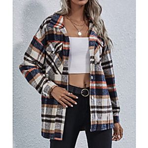 Women's Jacket Print Patchwork Fall  Winter Notch lapel collar Regular Daily Long Sleeve Polyster Coat Tops Brown Lightinthebox