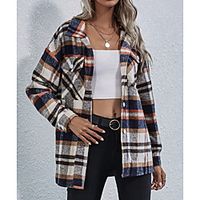Women's Jacket Print Patchwork Fall  Winter Notch lapel collar Regular Daily Long Sleeve Polyster Coat Tops Brown Lightinthebox - thumbnail