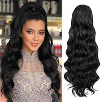 Ponytail Extension Black Drawstring Ponytail Extension for Women 26 Inch Long Wavy Ponytail Extension Synthetic Clip in Pony Tails Hair Extensions for Women Girls Lightinthebox