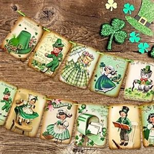 1set St. Patrick 's Day Decorations -Vintage St. Patricks Day Banner,Shamrock Clover St. Patrick 's Day Garland Irish Party Supplies, 15pcs Lucky Shamrock St. Lightinthebox