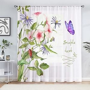 Floarl Curtains Natural Blended Curtain Panels for Living Room/Light Reducing Linen Sheer Curtain Panels Set Nickel Grommet Window Panels, Natural miniinthebox