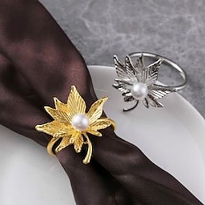 Christmas Kitchen Deco Napkin Ring Pearl maple leaf alloy napkin buckle high-end hotel table decoration napkin ring table Lightinthebox