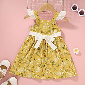 [12m-5y]sweet flower print yellow short dress Lightinthebox