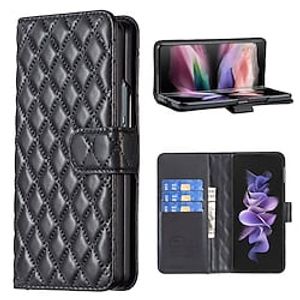 Phone Case For Samsung Galaxy Full Body Case Wallet Case Z Fold 3 Z Fold 4 Flip With Card Holder Shockproof Solid Colored Geometric Pattern PC PU Leather miniinthebox